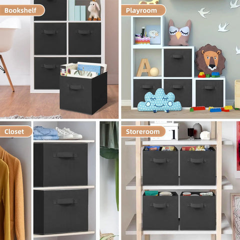 Premium 11 Inch Collapsible Fabric Storage Cubes 6 Pack Heavy Duty Foldable Shelf Bins With Reinforced Handles For Closet Organization Home Decluttering Straight Up Durable Space Savers To Clean Up Your Act Today