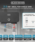 Hot Water On Demand Tankless Electric Water Heater For One Sink 3.5 kW 120 V 0.5 GPM With Pressure Relief Device and specs chart