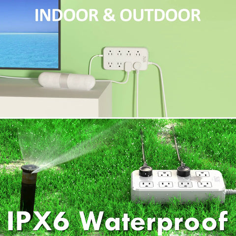 Weatherproof Outdoor Power Strip With 8 Spaced Outlets, 3 USB Ports And USB C, 6 Ft Extension Cord, in indoor and outdoor settings