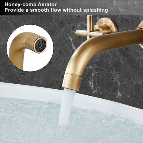 Wall Mounted Bathroom Sink Faucet With Dual Cross Handles, 3 Hole Widespread Vanity Mixer Tap In Matte Black, Go-To Rough-In Valve Included, Solid Brass Construction, Effortless DIY Install, Sleek Contemporary Style