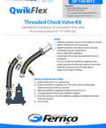 QwikFlex 24 Inch Threaded Sump Pump Check Valve Installation Kit For Offset Or Hard To Reach One And A Half Inch Pipe Connections Easy Quick Fit No Fuss No Mess product diagram with flexible couplings and check valve components.
