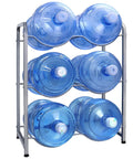 Beefy Heavy Duty 3 Tier 5 Gallon Water Bottle Rack For Home Office Kitchen Storage with six jugs on durable carbon steel stand