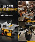 No Sweat Snap On Table Saw Dust Collector Adapter With Dual Hook Bucket Mount Industrial PETG Build Plug And Play Tool Free Install Top Shelf Sawdust Containment Game Changer on Dewalt DWE7485