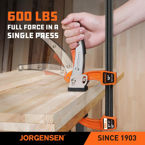 12 Inch Quick Release Bar Clamp Set For Woodworking, Ratcheting Gear Clamp With 600 Pound Load, Heavy Duty 2 Pack For Fast Secure Joints And Minimal Slippage, orange clamp on wood