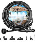 Outdoor Misting System For Patio Cooling, 30Ft Run With 22 Nozzles, hose and connectors for backyard watering, image of patio setup