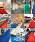 Game Changer Non Slip Drainage Flooring Rolls Custom Trim Down To Fit Pool Bathroom Garage Spa Warehouse Durable Water Resilient PVC Mats thick flooring in various wet environments.