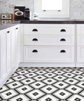 Kitchen with Geometric Black Peel And Stick Vinyl Floor Tiles Pack Of 10 12x12 Inches Water Resistant And Washable With Permanent Adhesive