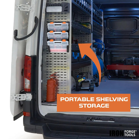 Gear Up Small Parts Tool Organizer For Service Trucks And Cargo Vans Heavy Duty Metal Wall Mount Rack With 3 Hardware Storage Bins