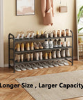 Three Tier Shoe Rack Storage Organizer, Wide Metal Shelf For Closet And Entryway, Holds Up To 18 Pairs Of Shoes, black finish