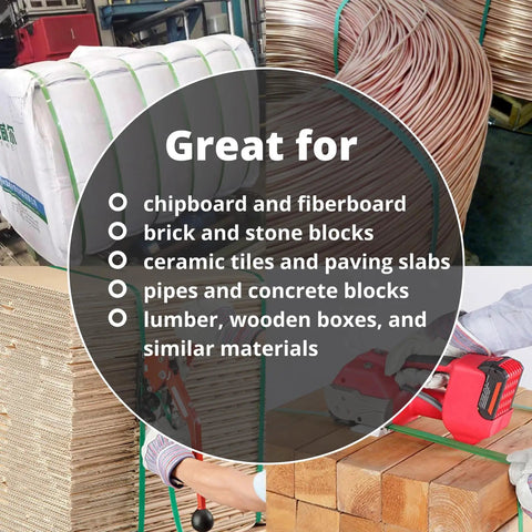 Image of 3/4 Inch x 2400 Ft Polyester PET Strapping Kit With 2500 Lb Break Strength used for securing loads like chipboard.