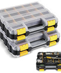 2 Pack 34-Compartment Double-Sided Parts Organizer With Removable Dividers, Durable Yellow Plastic Storage Case for hardware