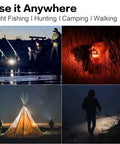 Rechargeable Handheld Spotlight Flashlight 200000 Lumens used for camping, fishing, and night hunting with red filter.