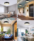 Flush Mount LED Ceiling Light 13 Inch 2400 Lumens 25W Dimmable With 3 Color Temperatures in bedroom, hallway, and living room.