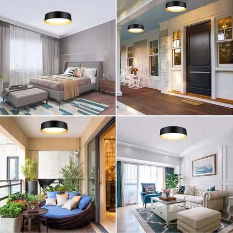 Flush Mount LED Ceiling Light 13 Inch 2400 Lumens 25W Dimmable With 3 Color Temperatures in bedroom, hallway, and living room.