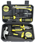 Compact Mini Tool Set For Students And Dorm Living Handy Home Repair Kit With Tool Box Storage Case Upgraded HYT9 Durable Chrome Finished Steel Tools With TPR Grips Perfect For Campus Apartments in an open case showing various tools.