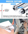 53 Piece Hobby Model Tools Kit for Cutting Sanding Carving and Assembly shown with precision cutting knife and artistic paper cutouts.