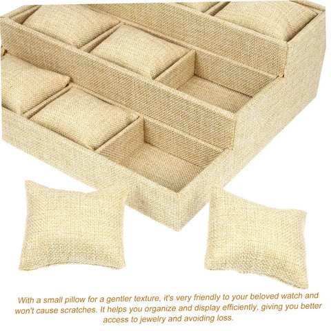 9 Slot Watch Tray Linen Storage Organizer With Cushioned Dividers Jewelry Display Plate showing padded compartments and texture.