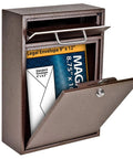 Heavy Duty Steel Locking Mounted Mailbox For Office Drops And Interoffice Mail, bronze wall mount with mail slot and lock