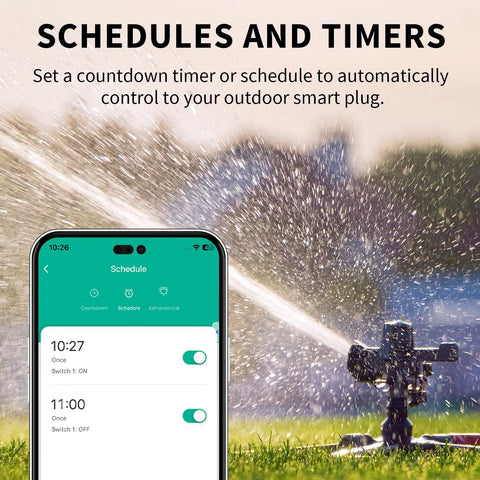 Matter Ready Outdoor Smart Plug WiFi Heavy Duty IP65 Weatherproof Outlet 15 Amp Compatible With Alexa Google Home app interface