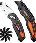 REXBETI 2-pack retractable utility knives with blade storage; black and orange handles, 18 blades total.