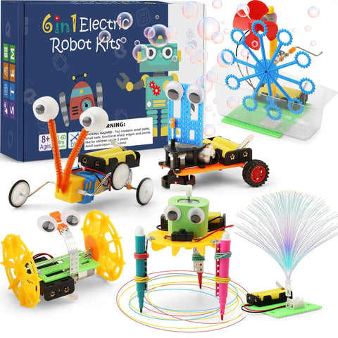 Interactive Robot Building Kit for Kids Ages 8-12, Hands-On STEM Toys with bubble machine, doodling robot, and fiber optic lights