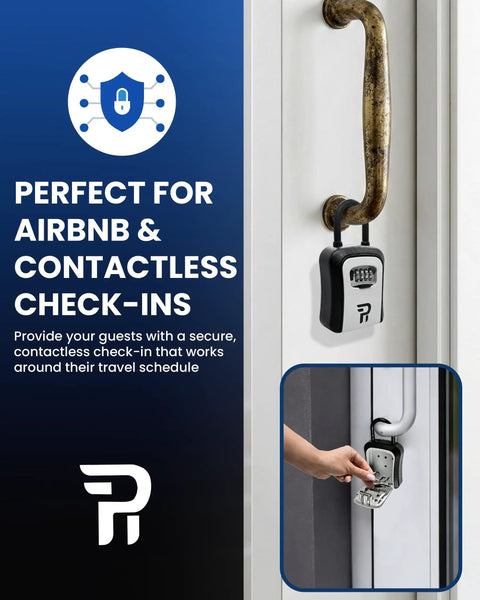 Rugged Outdoor Key Lock Box with 4 Digit Combination for Outside Key Storage, Weatherproof Zinc Alloy Safe Box wall-mounted on door