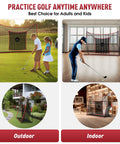Heavy Duty Golf Hitting Net For Backyard Practice Indoor Outdoor 10 ft x 7 ft x 3 ft with ball return and carry bag, kids using net outdoors and adults indoors.