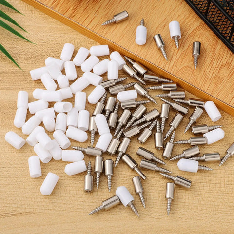 50 Pack Self Tapping Shelf Pegs With Protective Caps Heavy Duty Manganese Steel Pins For Bookshelves And Cabinets Easy Install