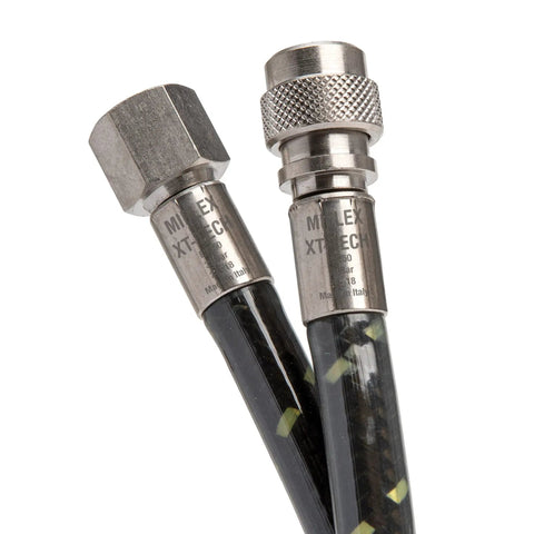 Close-up of Miflex XT Tech Regulator Hoses 84 Inch For Scuba Diving Lightweight Kevlar Reinforced Outer Layer With Abrasion Resistant Smooth Surface