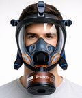 Front view of Full Face Respirator Mask With Anti Fog Seal Heavy Duty Air Filtration For Particulates And Vapors 40mm Filter Canister