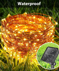 Six Pack Solar String Lights Outdoor Waterproof 157Ft Total With 480 LED Warm White Copper Wire Twinkle Lights in rain