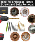 Get That Screw Out Now With This 15 Piece Stripped Screw Extractor Set Featuring Easy Out Broken Bolt Removers And Left Hand Drill Bits For Tricky Fasteners, case and bits
