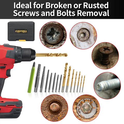 Get That Screw Out Now With This 15 Piece Stripped Screw Extractor Set Featuring Easy Out Broken Bolt Removers And Left Hand Drill Bits For Tricky Fasteners, case and bits
