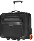 Your Go To Carry On Rolling Laptop Briefcase For 16 Inch Laptops, lightweight black trolley bag with wheels, front view