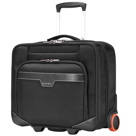 Your Go To Carry On Rolling Laptop Briefcase For 16 Inch Laptops, lightweight black trolley bag with wheels, front view