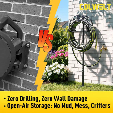 All In One Garden Hose Holder Kit With 50 Ft Hose Half Inch, Heavy Duty Freestanding Metal Stand comparison image
