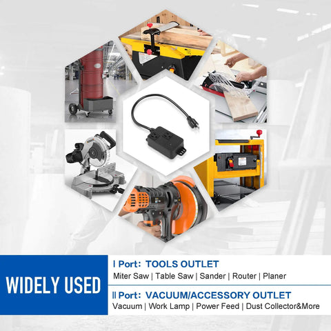 No-Fuss Auto Vacuum Switch For Power Tools With Current Sensing Tech, Two-Port Dust Control Autoswitch visual guide for usage