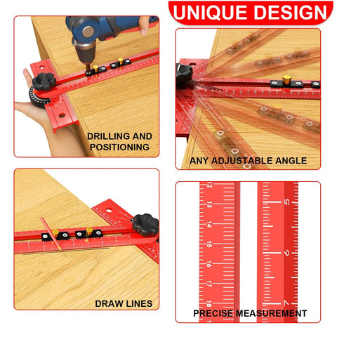 No Fuss Heavy Duty 29 Inch Woodworking T Square With Adjustable 15 To 165 Degree Angle, Solid Aluminum Layout Tool being used for precise measurements.