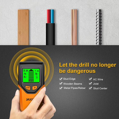 No Hassle Heavy Duty Stud Finder Wall Scanner With Smart Microprocessor And HD LCD Display For Quick Wood Joist AC Wire Metal Pipe Detection Solid Build Orange Finish Makes A Sweet Pick For Your Workbench