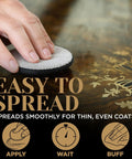 Applying Top Shelf Microcrystalline Wax Polish Kit With Gotto Formula for even coats on a wood surface.