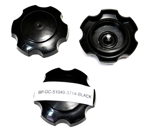 Aftermarket Jet Ski Gas Cap With Gasket And White Fuel Tank Filler Neck Kit Black Finish, top and bottom views