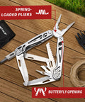 21 In 1 Stainless Steel Multitool With Pliers And Pocket Knife For Home, Camping, And Survival, Self Locking EDC Tool shown open