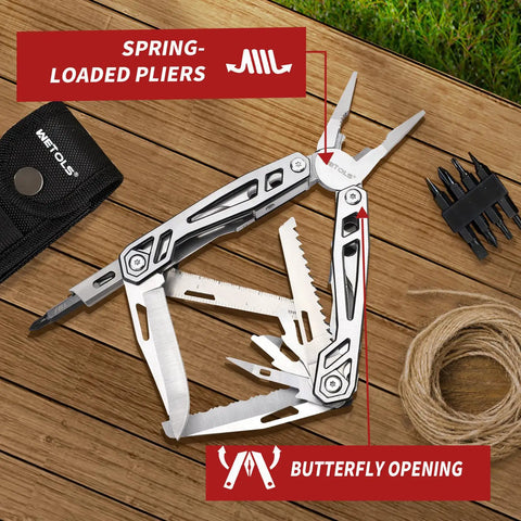 21 In 1 Stainless Steel Multitool With Pliers And Pocket Knife For Home, Camping, And Survival, Self Locking EDC Tool shown open