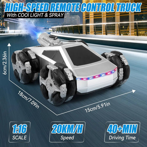 All Terrain 4WD High Speed Remote Control Monster Truck 1:16 Scale, 2.4GHz RC Car With LED Lights And Spray on road