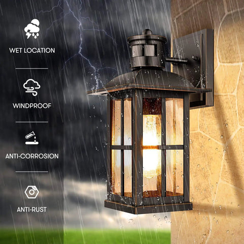 Motion Sensor Porch Light Anti Rust Aluminum Dusk To Dawn Outdoor Wall Lantern Sconce Matte Black Exterior Lighting