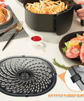 Vortex 7 Qt Air Fryer Replacement Grill Pan Set For Power XL Vortex, Oval 10.3 X 9.5 Inch with food on table