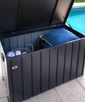 Outdoor Deck Box 120 Gallon Waterproof Lockable Storage Container With Lid For Patio Cushions, Pool Accessories And Garden Tools Weatherproof Gray Resin Box With Galvanized Steel Reinforced Lid