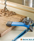 Blue Aluminum T Track 3 Ft for Workbenches, Jigs, and Machine Tables, Universal Slot Rail with clamping tool in use