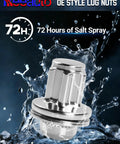 Solid M14 X 1.5 Wheel Lock Lug Nuts With Anti Theft Key Sockets in water splash, featuring chrome finish, designed for Lexus and Toyota.