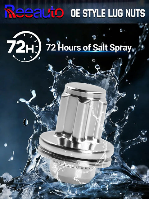 Solid M14 X 1.5 Wheel Lock Lug Nuts With Anti Theft Key Sockets in water splash, featuring chrome finish, designed for Lexus and Toyota.